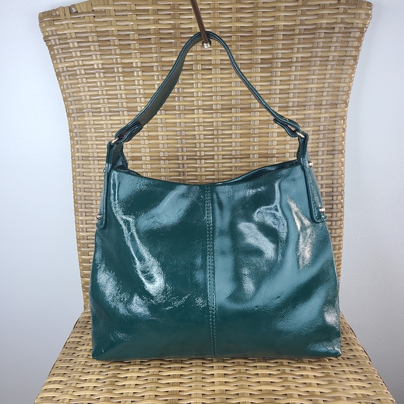 Kate Spade Glossy Green Patent Leather Hobo Shoulder Bag Silver Stud Accents - Picture 3 of 16